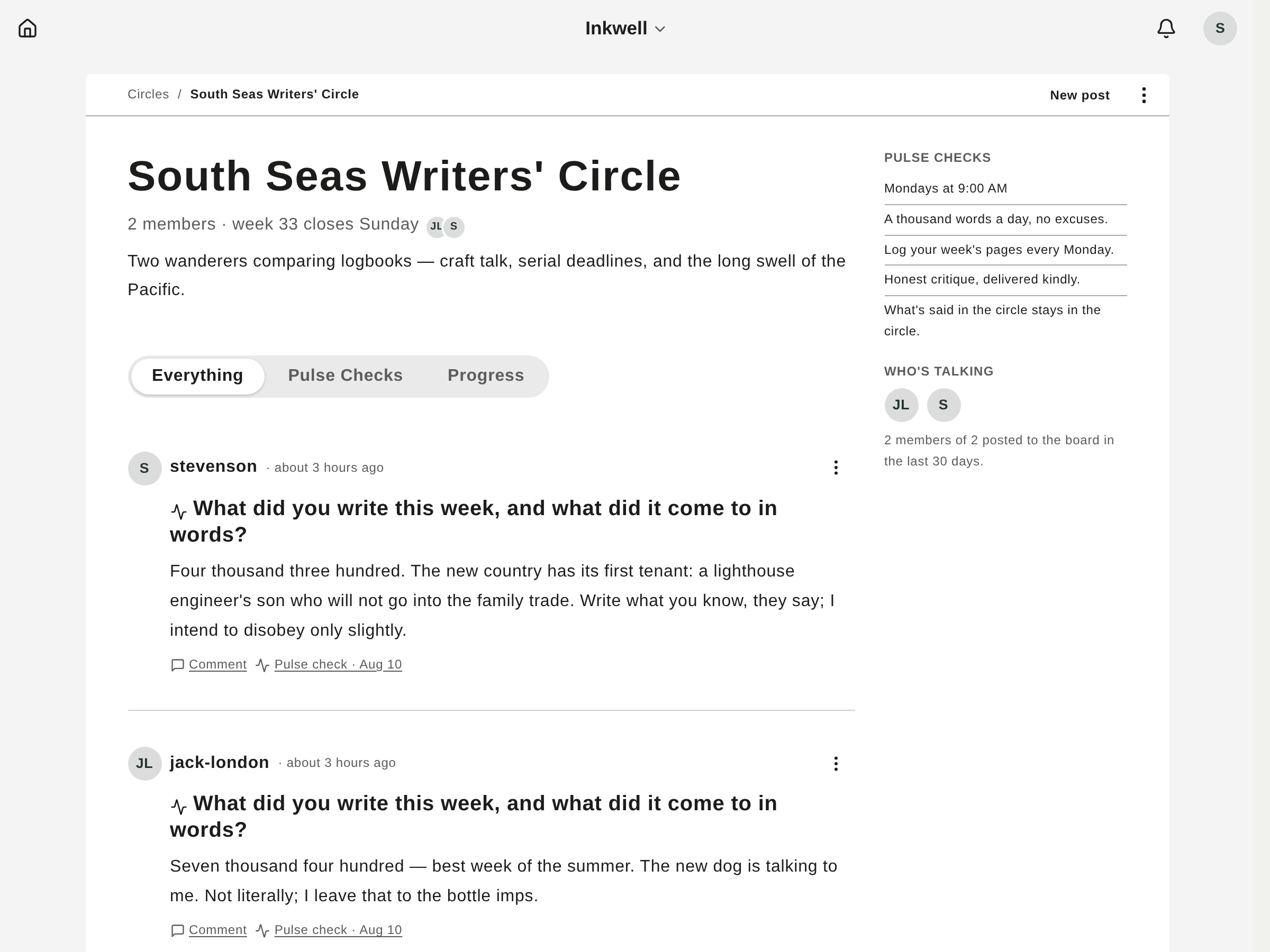 A private Circle feed — authors talking shop in an invite-only group