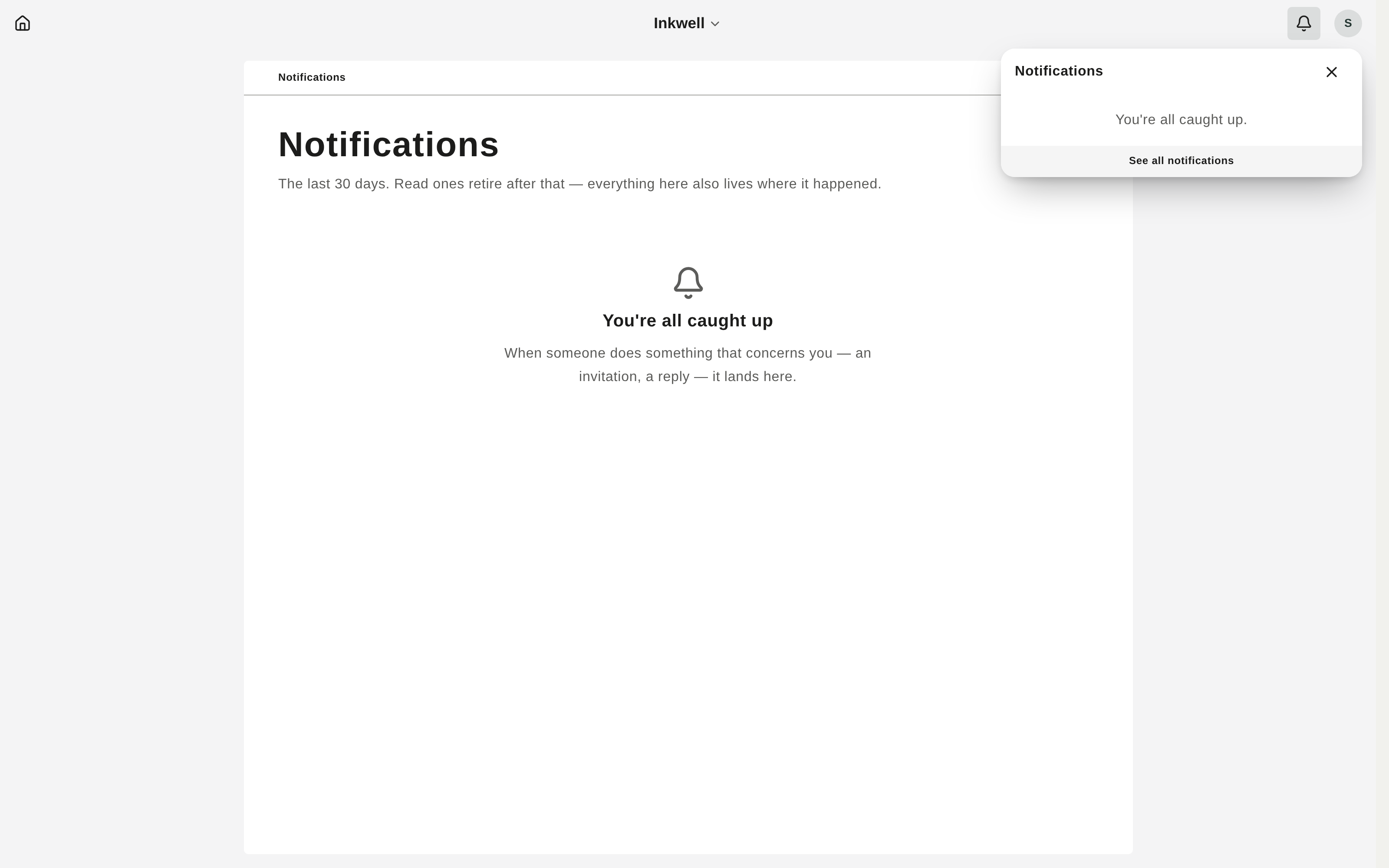 The notification bell and its panel