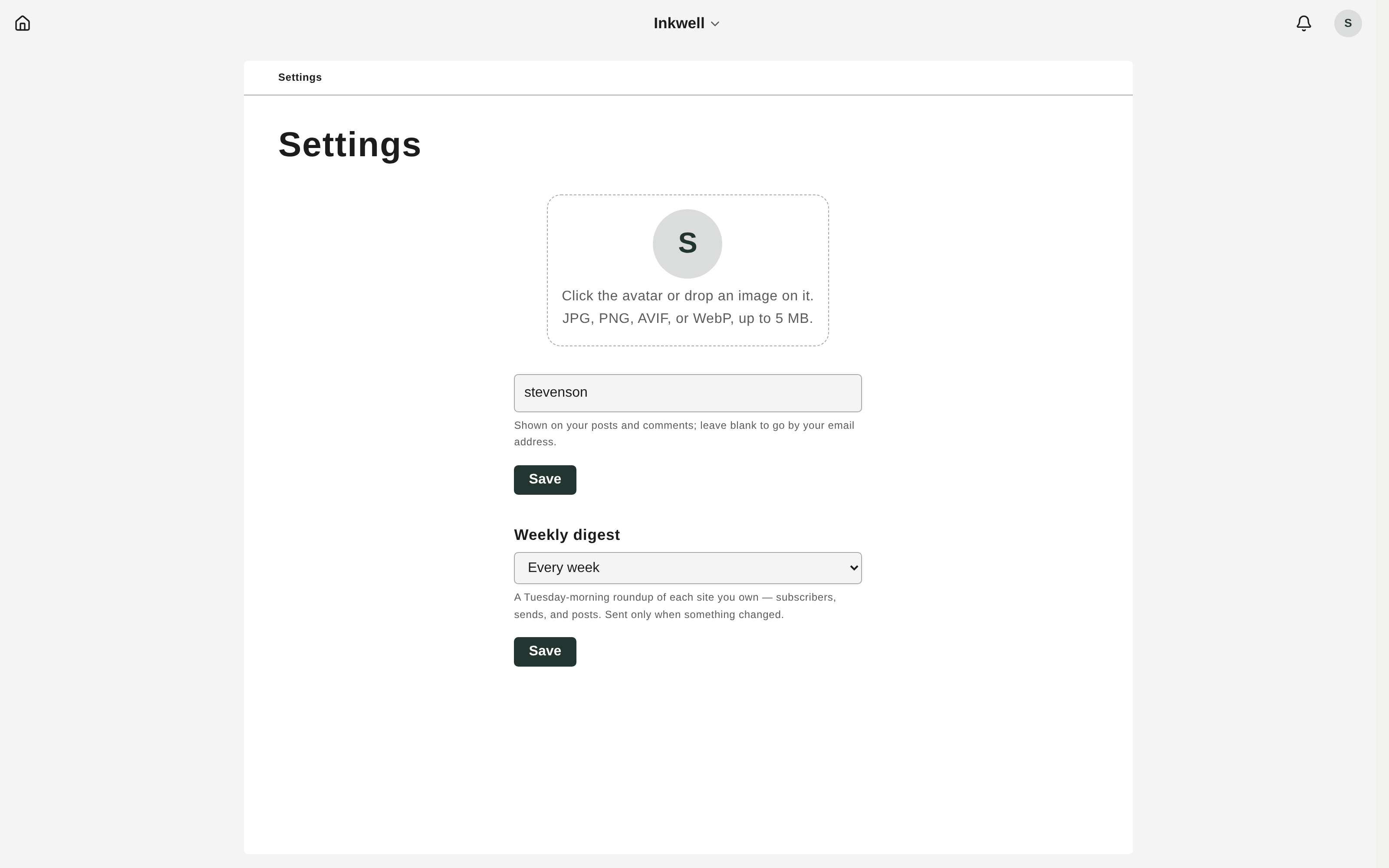 Personal settings with the weekly-digest cadence